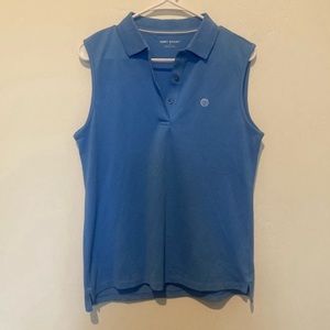 Tory Sport Performance Pique Sleeveless Polo Top Baby Blue Size Large Golf White